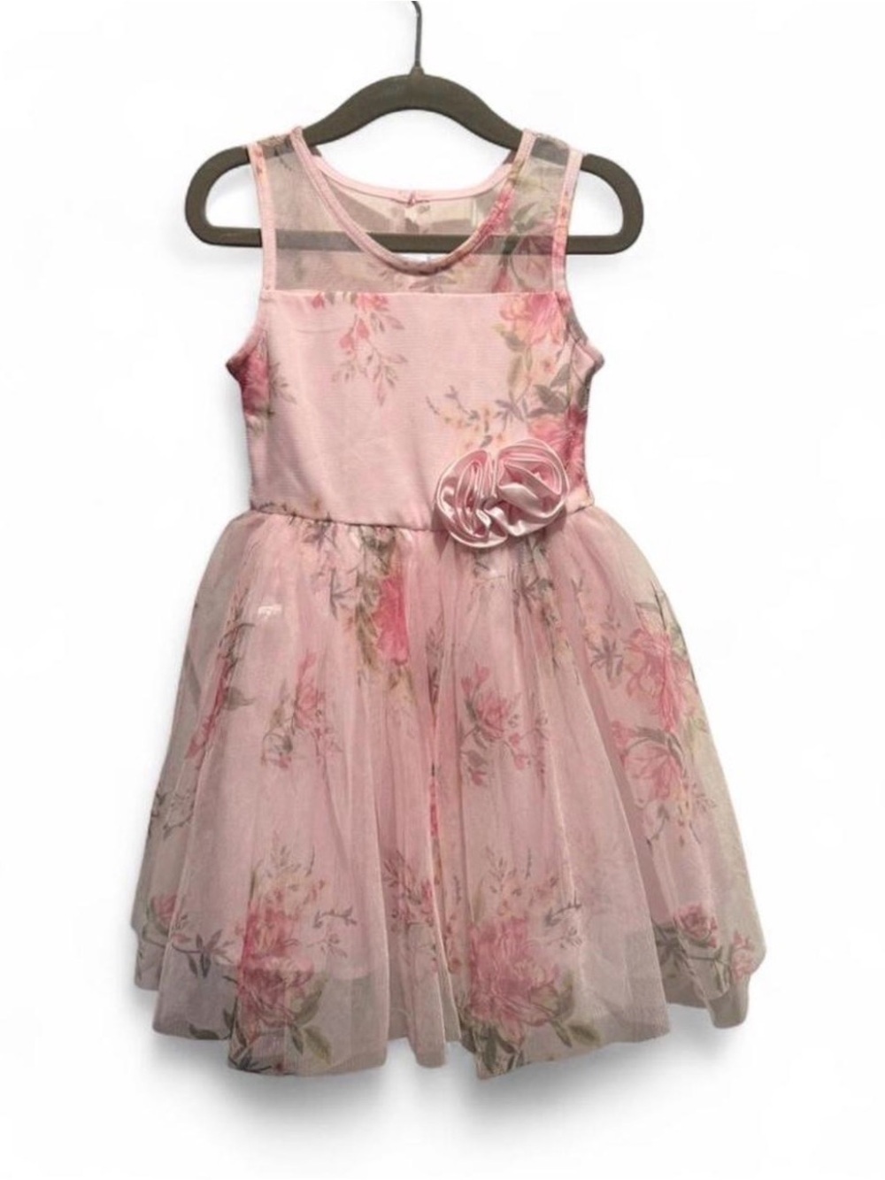 lilt Pink Floral Mesh Party Dress with Rosette